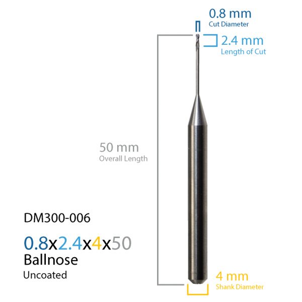 0.8mm Roland Uncoated CAD CAM Milling Bur