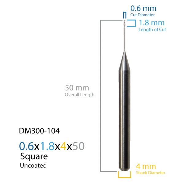 0.6mm Roland Uncoated CAD CAM Milling Bur