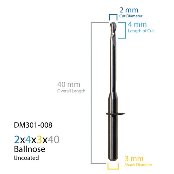 2.0mm Wieland Zenotec Select Hybrid Uncoated CAD CAM Milling Bur