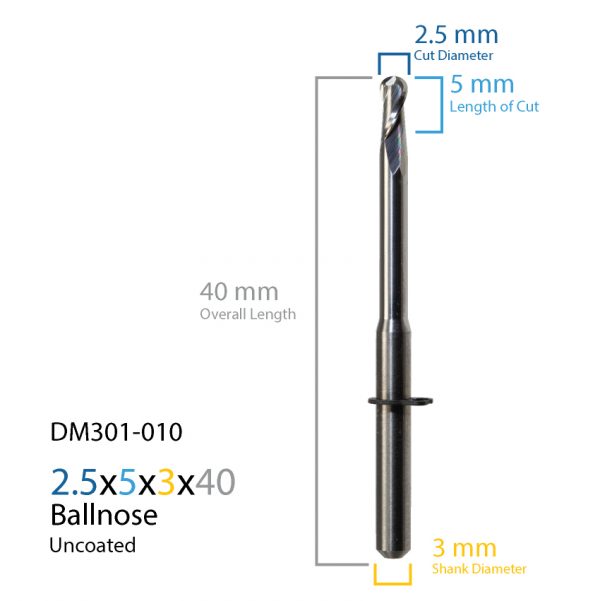 2.5mm Wieland Zenotec Select Hybrid Uncoated CAD CAM Milling Bur