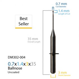 0.7mm Wieland Zenotec Mini Uncoated CAD CAM Milling Bur