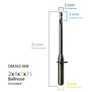 2.0mm Wieland Zenotec Mini Uncoated CAD CAM Milling Bur