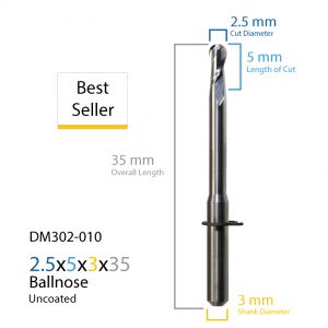 2.5mm Wieland Zenotec Mini Uncoated CAD CAM Milling Bur