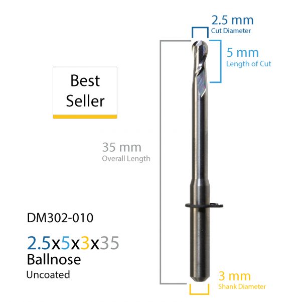 2.5mm Wieland Zenotec Mini Uncoated CAD CAM Milling Bur