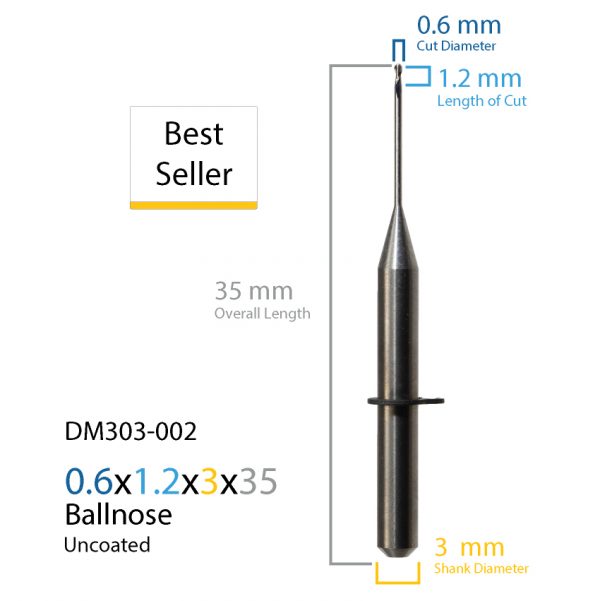 0.6mm Jensen Preciso, vhf Uncoated CAD CAM Milling Bur