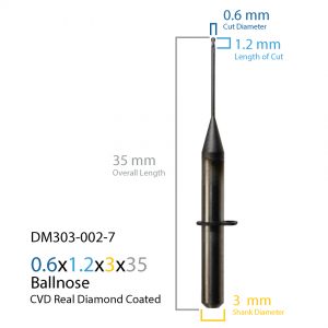 0.6mm Jensen Preciso, vhf CVD Real Diamond Coated CAD CAM Milling Bur