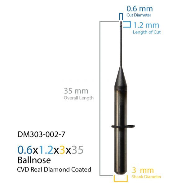 0.6mm Jensen Preciso, vhf CVD Real Diamond Coated CAD CAM Milling Bur