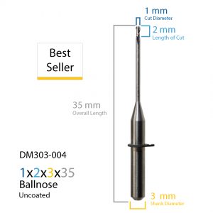 Ball End 1.0mm CAD/CAM Dental Milling Bur Compatible with VHF/Jensen-Preciso Milling Systems CVD Real Diamond 