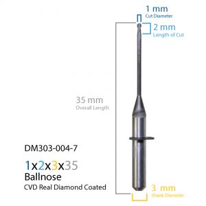 1.0mm Jensen Preciso, vhf CVD Real Diamond Coated CAD CAM Milling Bur