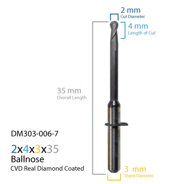 2.0mm Jensen Preciso, vhf CVD Real Diamond Coated CAD CAM Milling Bur