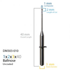 1.0mm Jensen Preciso, vhf Uncoated CAD CAM Milling Bur