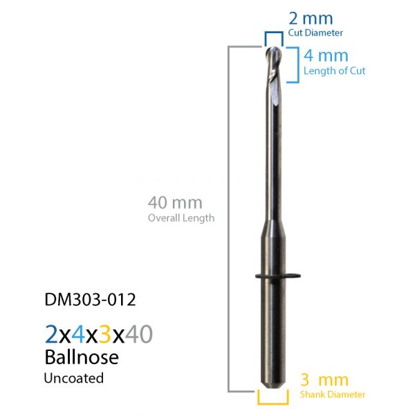 2.0mm Jensen Preciso, vhf Uncoated CAD CAM Milling Bur