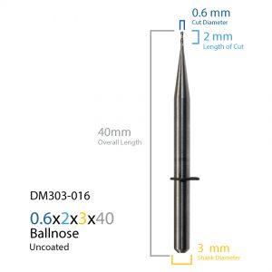 0.6mm Jensen Preciso, vhf Uncoated CAD CAM Milling Bur