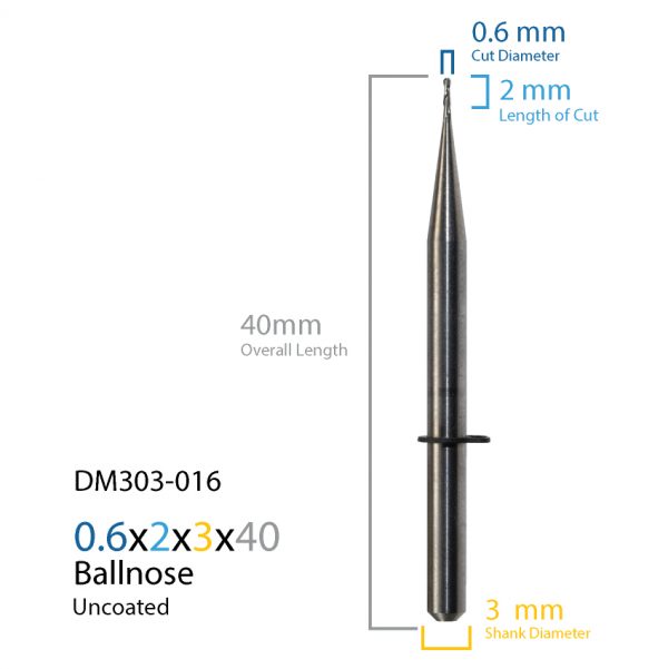 0.6mm Jensen Preciso, vhf Uncoated CAD CAM Milling Bur