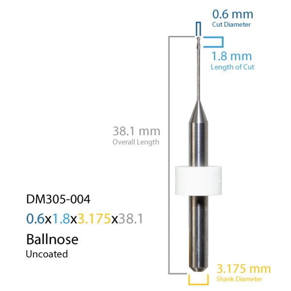 0.6mm Dental Digital - DentMill Uncoated CAD CAM Milling Bur