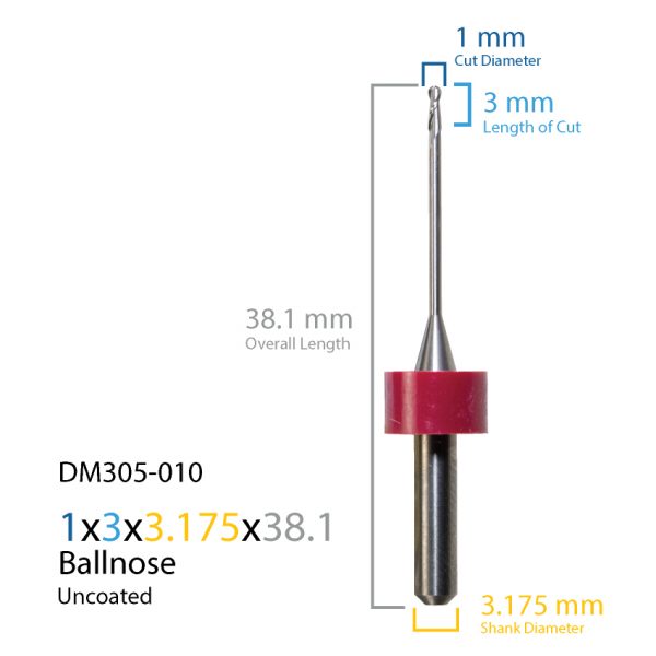 1.0mm Dental Digital - DentMill Uncoated CAD CAM Milling Bur