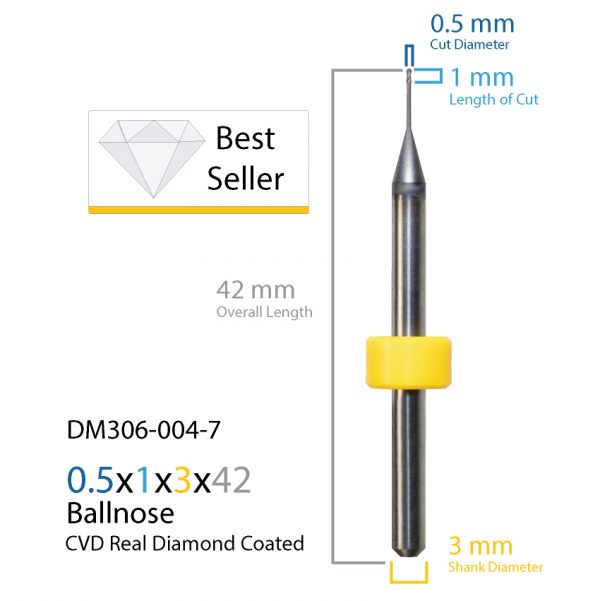 0.5mm Sirona MC X5 CVD Real Diamond Coated CAD CAM Milling Bur