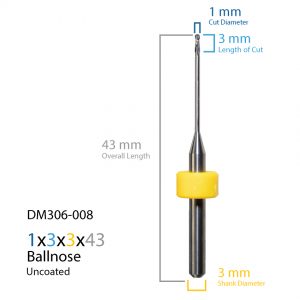 1.0mm Sirona MC X5 Uncoated CAD CAM Milling Bur