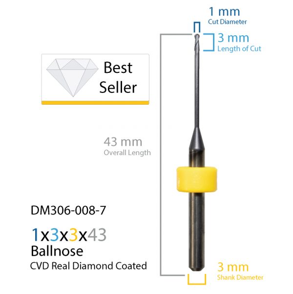 1.0mm Sirona MC X5 CVD Real Diamond Coated CAD CAM Milling Bur