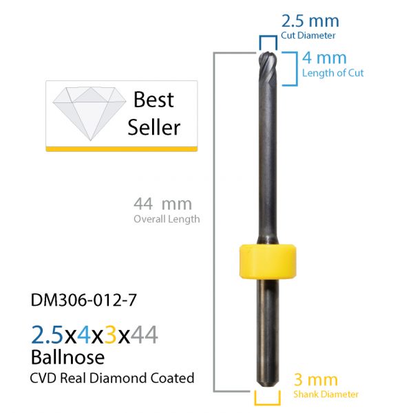 2.5mm Laserdentium & Datron CVD Real Diamond Coated CAD CAM Milling Bur