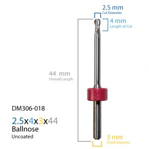 2.5mm Sirona MC X5 Uncoated CAD CAM Milling Bur