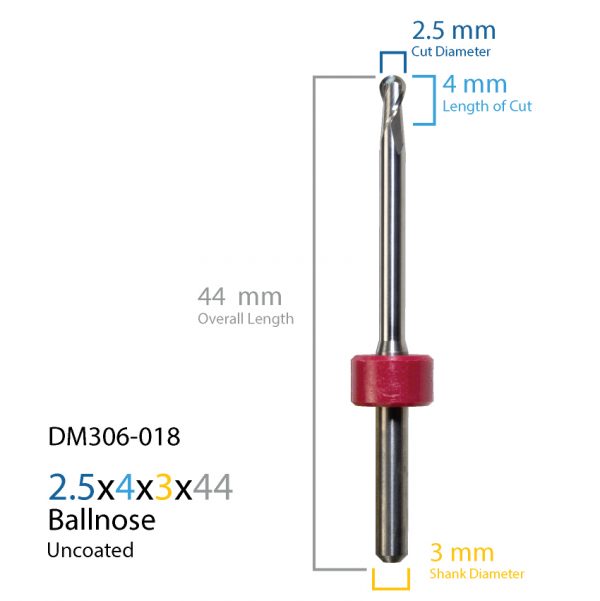 2.5mm Sirona MC X5 Uncoated CAD CAM Milling Bur