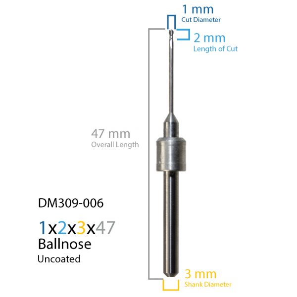 1.0mm Amann Girrbach Uncoated CAD CAM Milling Bur