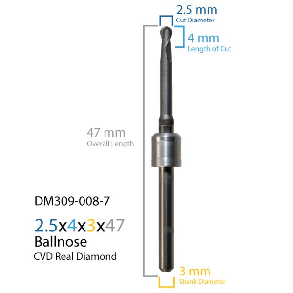 2.5mm Amann Girrbach CVD Real Diamond Coated CAD CAM Milling Bur