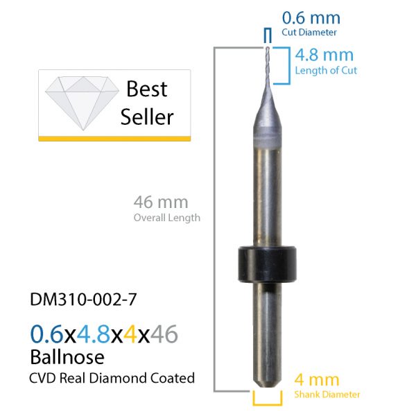 0.6mm Origin & Haas / Yenadent CVD Real Diamond Coated CAD CAM Milling Bur