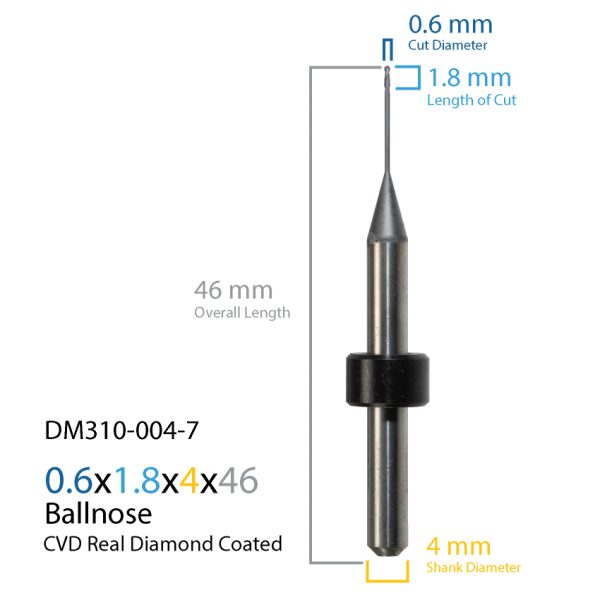 0.6mm Origin & Haas / Yenadent CVD Real Diamond Coated CAD CAM Milling Bur