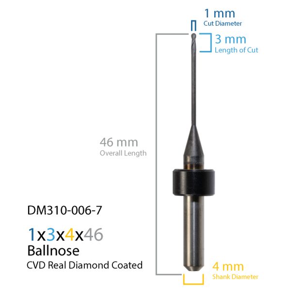 1mm Origin & Haas / Yenadent CVD Real Diamond Coated CAD CAM Milling Bur