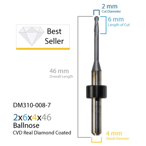2mm Origin & Haas / Yenadent CVD Real Diamond Coated CAD CAM Milling Bur