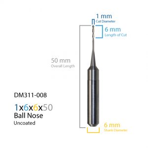 1mm ZirkonZahn Uncoated CAD CAM Milling Bur