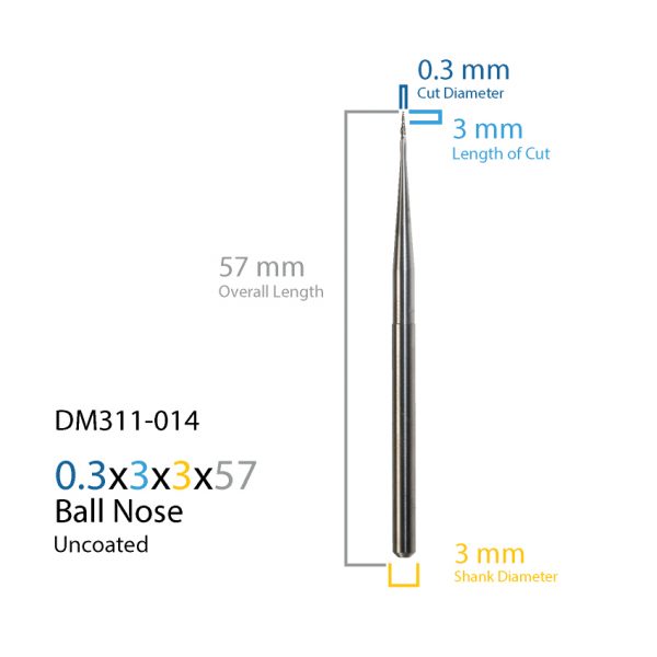 0.3mm ZirkonZahn Uncoated CAD CAM Milling Bur