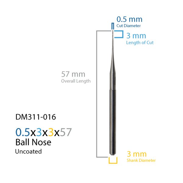 0.5mm ZirkonZahn Uncoated CAD CAM Milling Bur