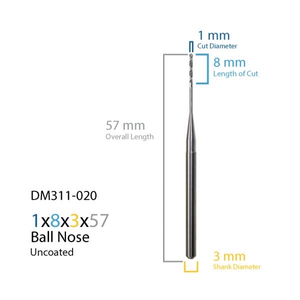 1.0mm ZirkonZahn Uncoated CAD CAM Milling Bur