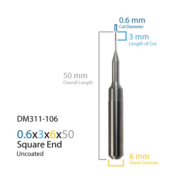 0.6mm ZirkonZahn Uncoated CAD CAM Milling Bur