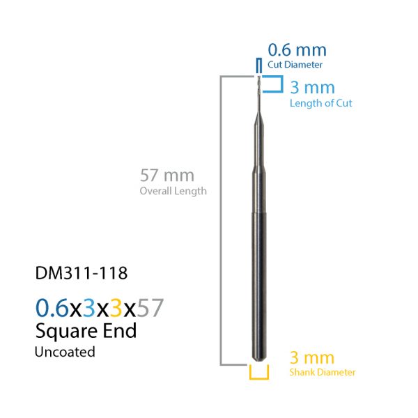 0.6mm ZirkonZahn Uncoated CAD CAM Milling Bur