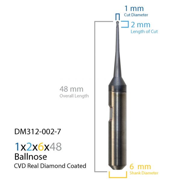 1.0mm Kavo Everest CVD Real Diamond Coated CAD CAM Milling Bur