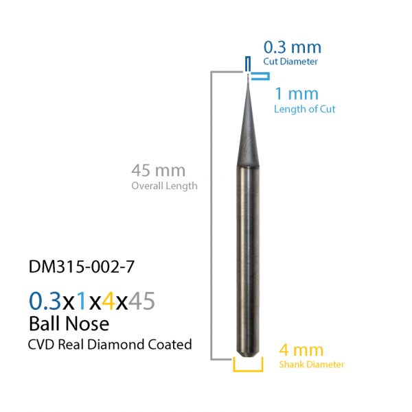 0.3mm ARUM Axsys VersaMill CVD Real Diamond Coated CAD CAM Milling Bur