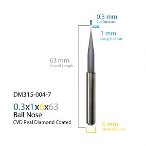 0.3mm ARUM Axsys VersaMill CVD Real Diamond Coated CAD CAM Milling Bur