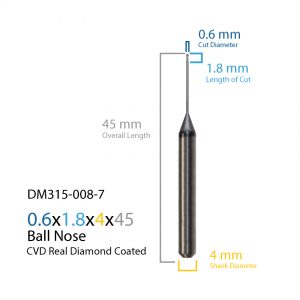 0.6mm ARUM Axsys VersaMill CVD Real Diamond Coated CAD CAM Milling Bur