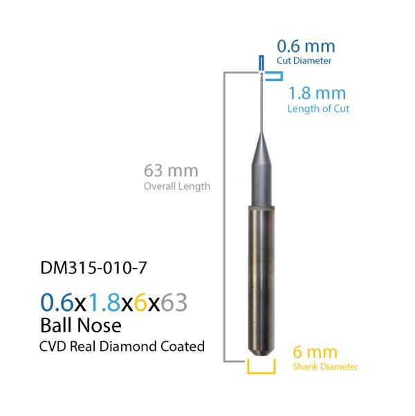 0.6mm ARUM Axsys VersaMill CVD Real Diamond Coated CAD CAM Milling Bur