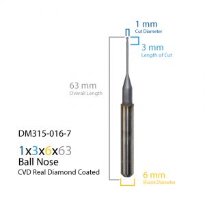 1mm ARUM Axsys VersaMill CVD Real Diamond Coated CAD CAM Milling Bur