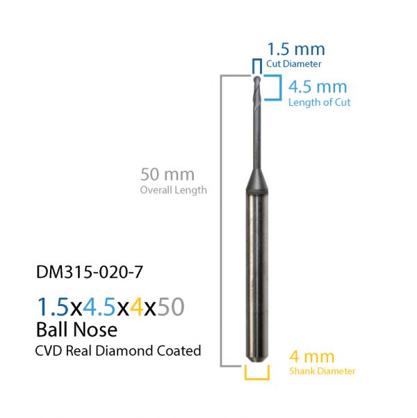 1.5mm ARUM Axsys VersaMill CVD Real Diamond Coated CAD CAM Milling Bur