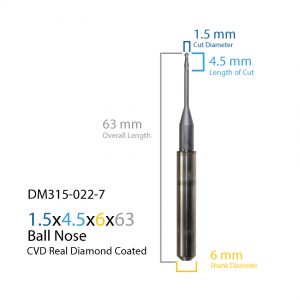 1.5mm ARUM Axsys VersaMill CVD Real Diamond Coated CAD CAM Milling Bur