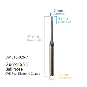 2mm ARUM Axsys VersaMill CVD Real Diamond Coated CAD CAM Milling Bur