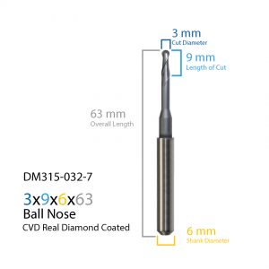 3mm ARUM Axsys VersaMill CVD Real Diamond Coated CAD CAM Milling Bur