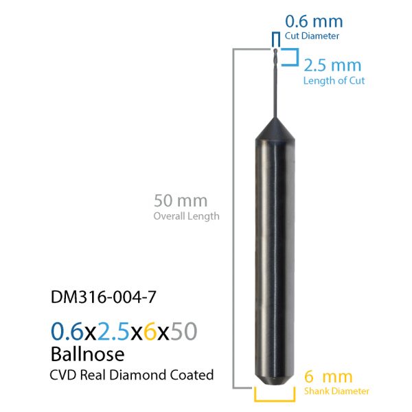 0.6mm Laserdentium & Datron CVD Real Diamond Coated CAD CAM Milling Bur