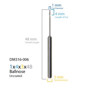 1.0mm Laserdentium & Datron Uncoated CAD CAM Milling Bur